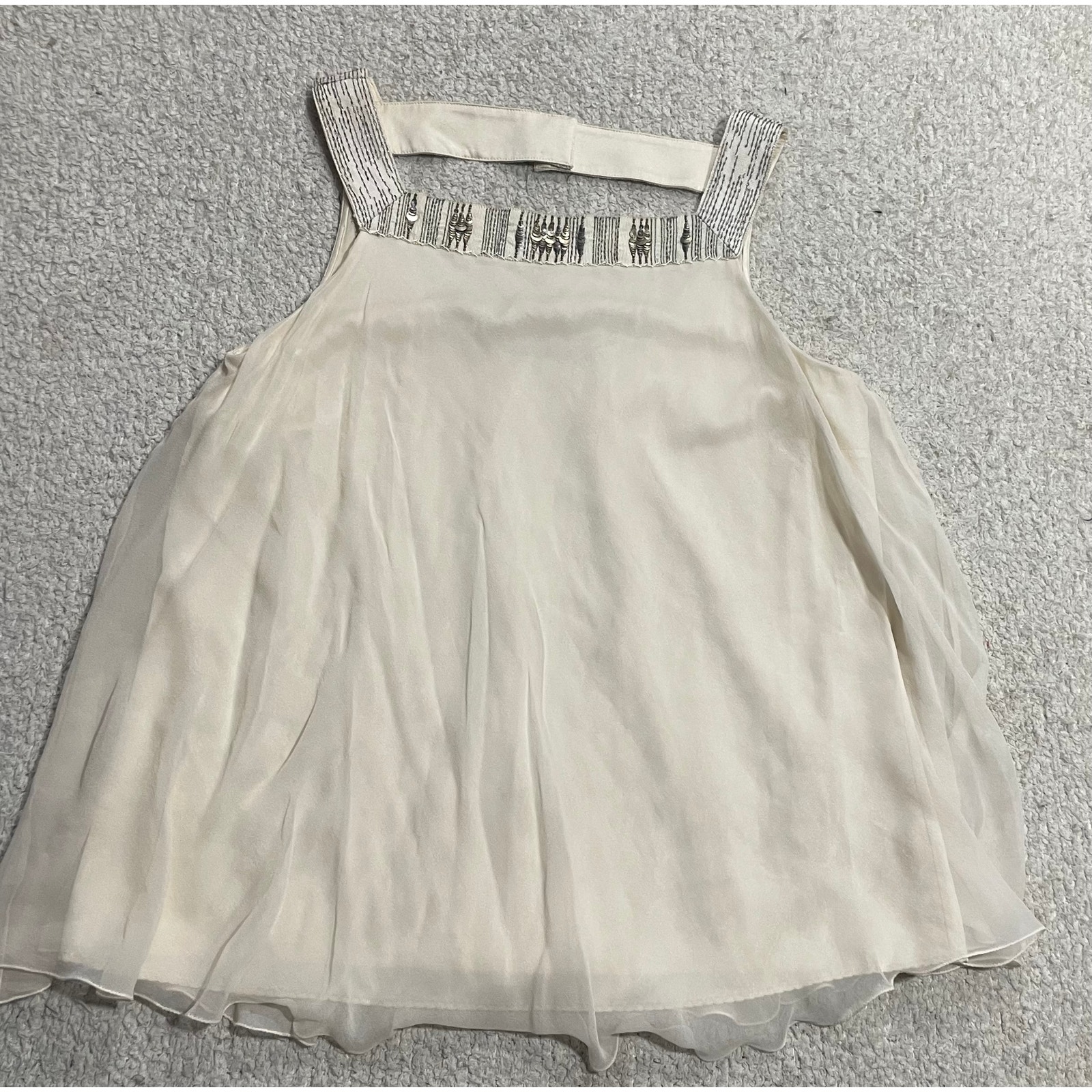Elie Tahari Tamar Chiffon Silk Layered Blouse Womens Small Beaded Cream Msrp$268